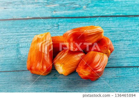 Red sweet juicy tropical red jackfruit Red sweet juicy tropical red jackfruit 136465894