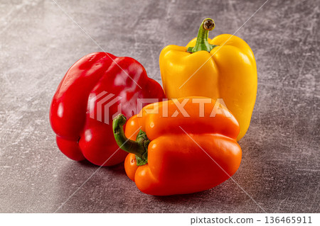 Red, yellow, orange bell pepper Red, yellow, orange bell pepper 136465911