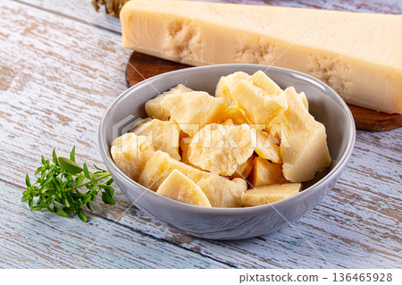 Parmesan cheese pieces in the bowl Parmesan cheese pieces in the bowl 136465928