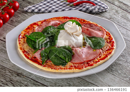 Pizza with mortadella and burrata 136466191