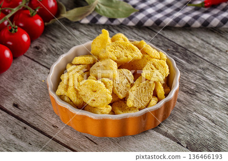 Fried crispy crouton bread slices 136466193