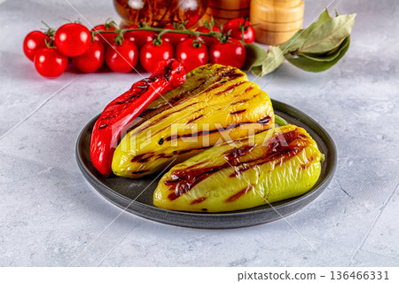 Grilled green and red bell pepper Grilled green and red bell pepper 136466331