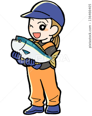 Fisherwoman holding a fish 136466405