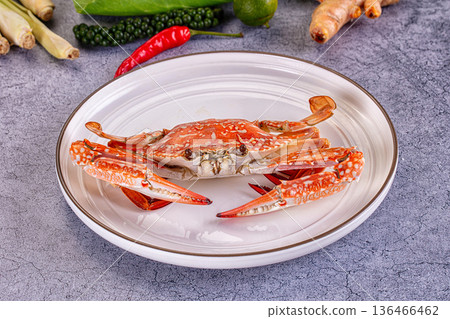 Steamed fresh wild red crab 136466462