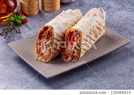 Grilled Turkish Shawarma with meat 136466614