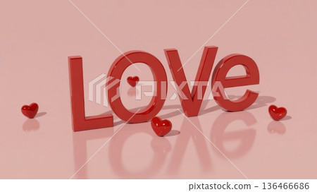 Minimal Love Theme With Red Letters and Small Hearts on a Simple Background 136466686
