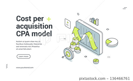 Cost Per Acquisition CPA Model For Marketing Isometric Banner Vector Illustration Cost Per Acquisition CPA Model For Marketing Isometric Banner Vector Illustration 136466761
