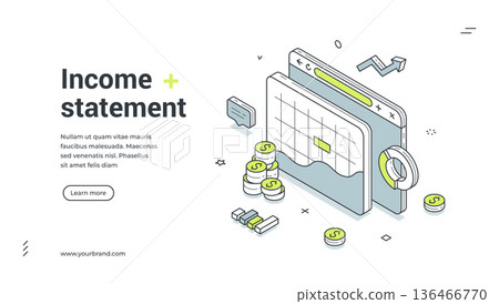 Income Statement And Financial Report For Business Isometric Banner Vector Illustration 136466770