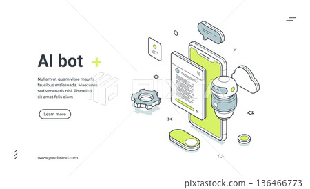 AI Bot Chatbot And Support Service Isometric Banner Vector Illustration 136466773