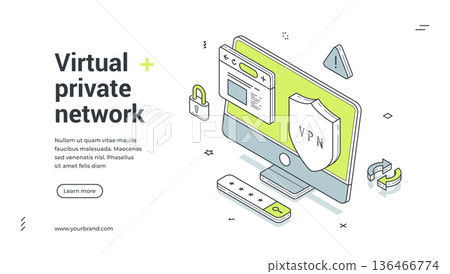 Virtual Private Network For Security And Privacy Isometric Banner Vector Illustration 136466774