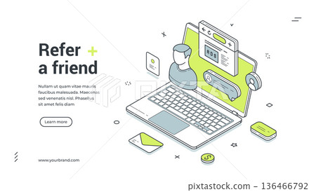 Refer A Friend Marketing And Loyalty Program Isometric Banner Vector Illustration 136466792