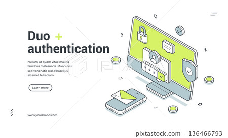 Duo Authentication System For Web Page Isometric Banner Vector Illustration 136466793