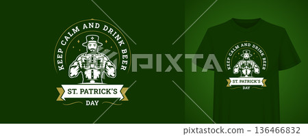 St Patricks Day T-Shirt Print With Leprechaun Character Vector Illustration Template St Patricks Day T-Shirt Print With Leprechaun Character Vector Illustration Template 136466832