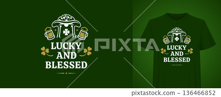 St Patricks Day T-Shirt Print With Leprechaun Hat Vector Illustration Template St Patricks Day T-Shirt Print With Leprechaun Hat Vector Illustration Template 136466852