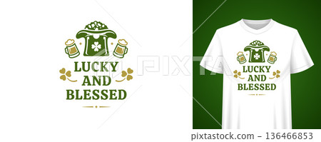 St. Patrick's Day Lucky Blessed T-Shirt Print Vector Illustration Template Design St. Patrick's Day Lucky Blessed T-Shirt Print Vector Illustration Template Design 136466853