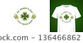 St Paddy's Day Vintage Beer Clover T-shirt Print Vector Illustration Template 136466862