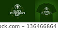 Happy St Patricks Day Leprechaun Hat T-shirt Print Vector Illustration Template 136466864