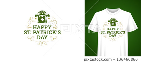 Happy St Patricks Day Leprechaun Hat T-shirt Print Vector Illustration Template Happy St Patricks Day Leprechaun Hat T-shirt Print Vector Illustration Template 136466866