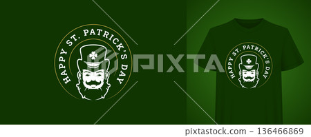 St Patricks Day Leprechaun Face T-shirt Print Vector Illustration Template St Patricks Day Leprechaun Face T-shirt Print Vector Illustration Template 136466869