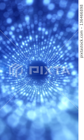 Blue glowing dot tunnel forming a radial vortex with depth and motion blur, abstract futuristic background for data flow and sci-fi technology Blue glowing dot tunnel forming a radial vortex with depth and motion blur, abstract futuristic background for data flow and sci-fi technology 136466898