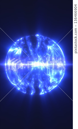 Glowing blue plasma sphere with electric filaments and lens flare on dark background, futuristic energy orb concept Glowing blue plasma sphere with electric filaments and lens flare on dark background, futuristic energy orb concept 136466904