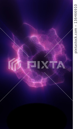 Glowing pink energy core with organic shapes and radiant light forming a futuristic abstract structure 136466910