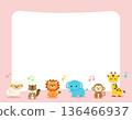 Simple pink frame with cute animals and musical notes 136466937
