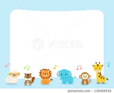 Simple blue frame with cute animals and musical notes Simple blue frame with cute animals and musical notes 136466938