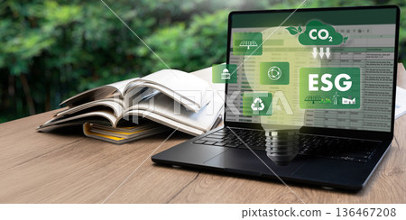 ESG reporting, corporate sustainability team, ESG risk and compliance, investors, ESG fintech green future planning 136467208