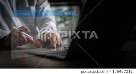 Inbox organization workflow concept email compose window appears, inbox organization for new messages, prioritizing tasks, manages email boosting business productivity. 136467211