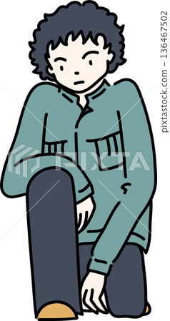Full-body illustration of a man wearing work clothes, green uniform Full-body illustration of a man wearing work clothes, green uniform 136467502