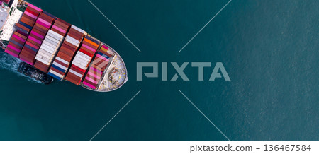 Aerial view container ship carrier container on sea, Global business logistics and Global trade transportation by container ship, Container ship freight shipping import export logistics supply chain. 136467584