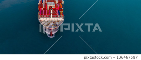Aerial view container ship carrier container on sea, Global business logistics and Global trade transportation by container ship, Container ship freight shipping import export logistics supply chain. 136467587