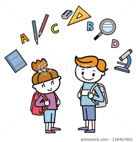 孩子們背著書包在學校學習 136467662