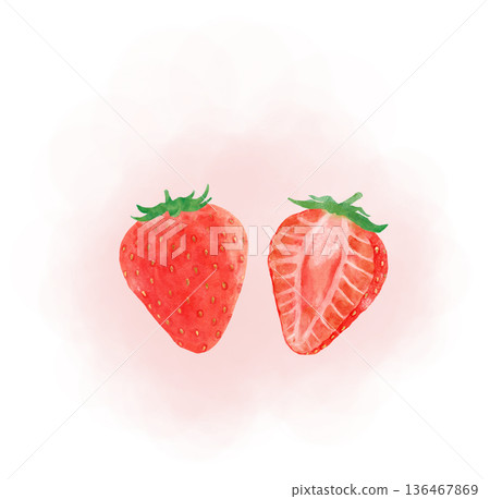 Strawberry watercolor illustration, two pieces, sweets, Hinamatsuri, spring fruits, handwritten, hand-drawn Strawberry watercolor illustration, two pieces, sweets, Hinamatsuri, spring fruits, handwritten, hand-drawn 136467869