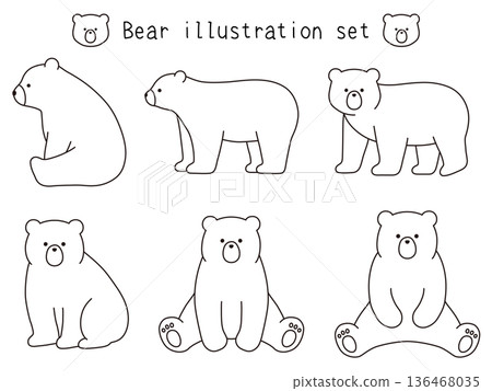 Cute bear vector illustration set. Bear, animal, line drawing Cute bear vector illustration set. Bear, animal, line drawing 136468035