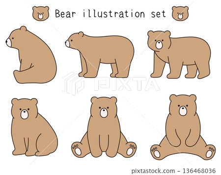 Cute bear vector illustration set. Bear, animal, line drawing Cute bear vector illustration set. Bear, animal, line drawing 136468036