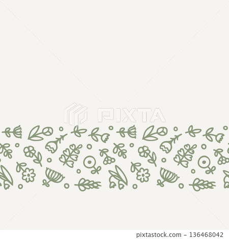 Seamless Sage Wildflower Border Pattern on Light Beige Seamless Sage Wildflower Border Pattern on Light Beige 136468042