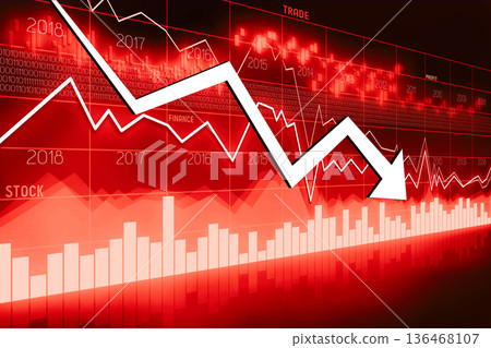 Downwards arrow - recession, crisis concept 136468107