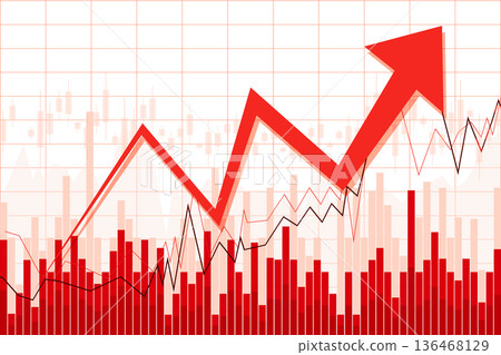 Red upwards arrow and financial data - growth, prosperity concep Red upwards arrow and financial data - growth, prosperity concep 136468129
