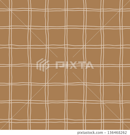 Seamless large hand drawn plaid background in warm camel tones 136468262