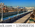 ASHGABAT, TURKMENISTAN, January 25, 2017:  Modern architecture of Ashgabat. View of the water channel. ASHGABAT, TURKMENISTAN, January 25, 2017. 136468356