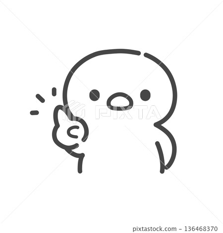 A hand-drawn line drawing of a chick pointing with its index finger up 136468370