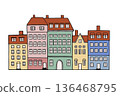 Colorful streetscape illustration of Scandinavian Denmark 136468795