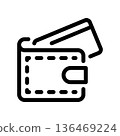 Minimalist Line Art Icon of a Black Wallet with a Credit Card Inside 136469224