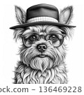 Portrait of a dog in a hat and  glasses.  Generative AI. 136469228