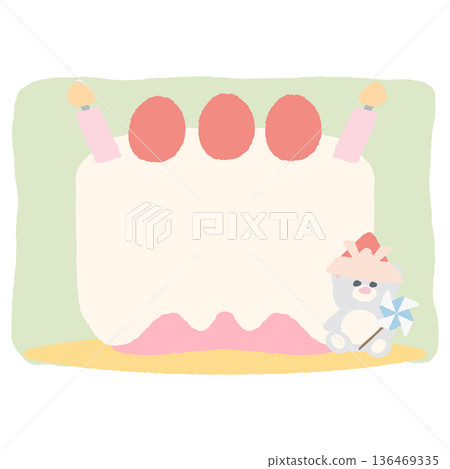 即用型生日字母邊框 | 五月 - 無文字蛋糕插圖 136469335