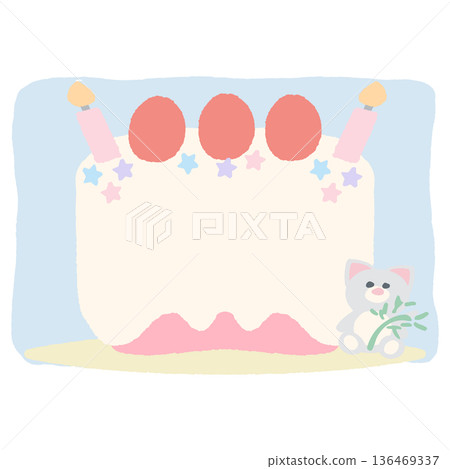 即用型生日字母邊框 | 七月 - 無文字蛋糕插圖 136469337