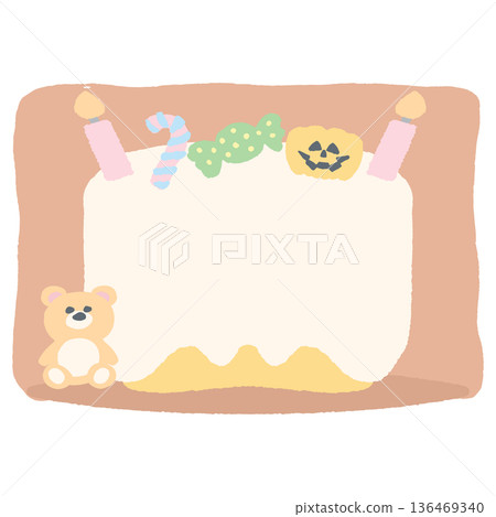即用型生日字母邊框 | 十月 - 無文字蛋糕插圖 136469340