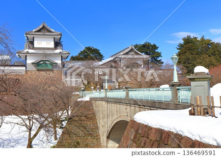 [Ishikawa Prefecture] The silvery white Ishikawa Gate of Kanazawa Castle 136469591